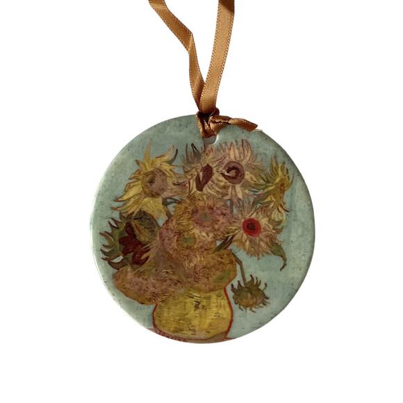 Van Gogh Sunflowers Keepsake Ornament RainCaper Double Sided 3" Porcelain NEW - Picture 3 of 8